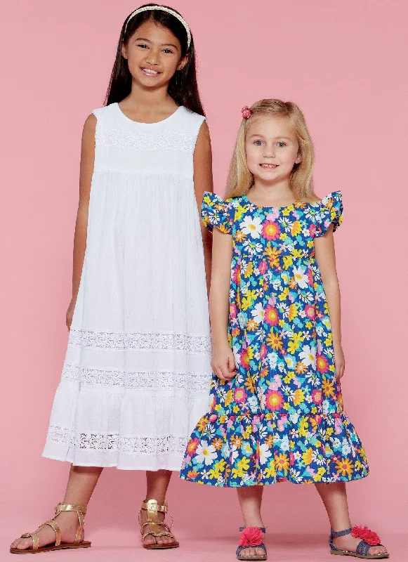 M7558 Girls' Sleeveless and Ruffle Sleeve Empire-Waist Dresses Breathable unclassified dresses