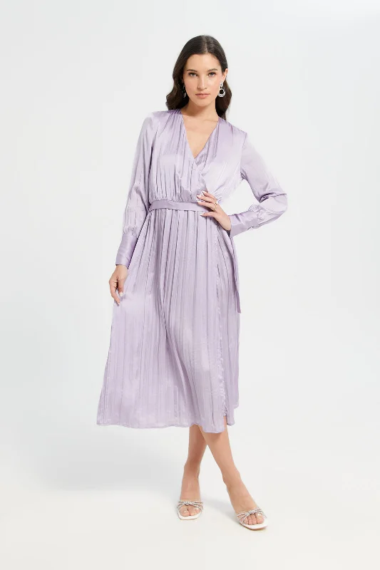 Women Mauve Plain Wrap Crushed Dress Summer unclassified dresses