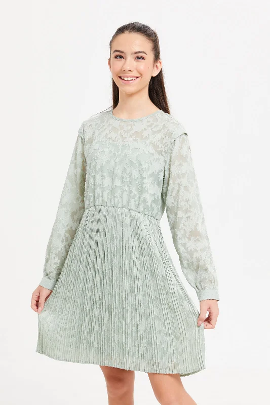 Senior Girls Mint Textured Dress Long sleeve unclassified dresses