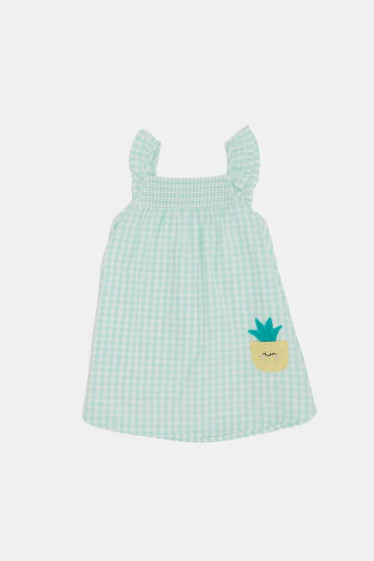 Infant Girls Mint Sleeveless Check Dress High-low unclassified dresses