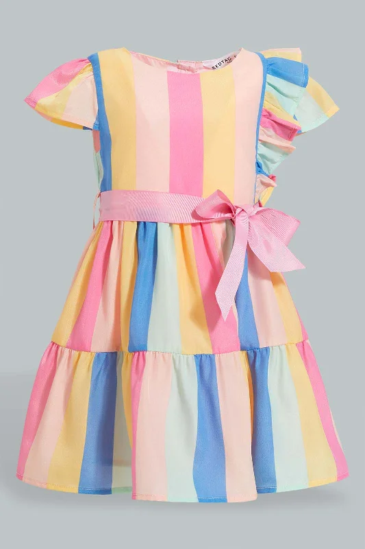 Multicolour Striped Tiered Dress Boho unclassified dresses