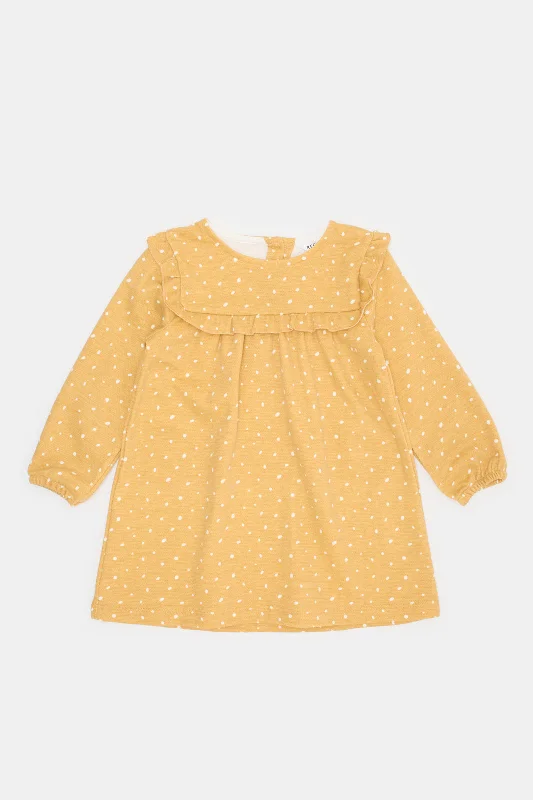 Infant Girls Mustard Polka Dotted Dress Long unclassified dresses