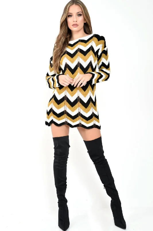 Mustard White Black Chevron Jumper Dress - Kalise Lace unclassified dresses