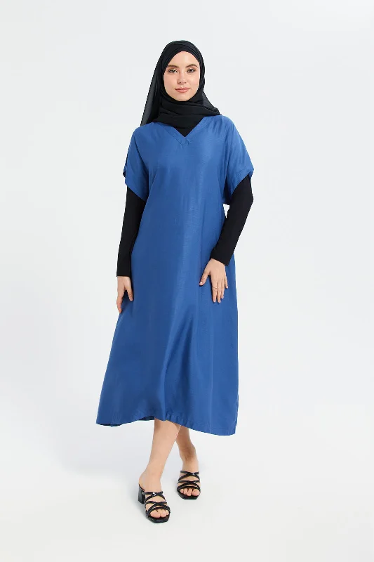 Women Navy Plain Sinched Waist Kaftan Elegant evening unclassified dresses