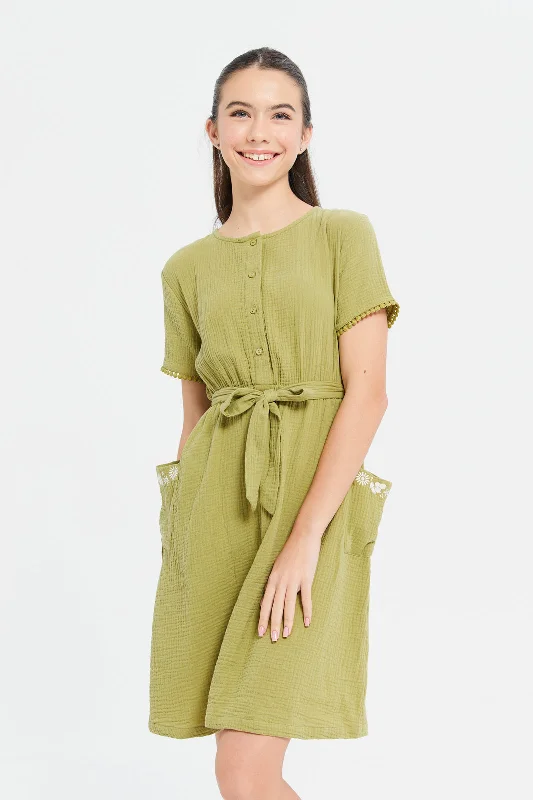 Senior Girls Olive Jacquard Dress Beach unclassified dresses