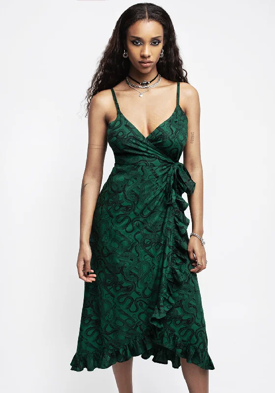 Ophidia Snake Print Cami Midaxi Wrap Dress - Green Vintage unclassified dresses