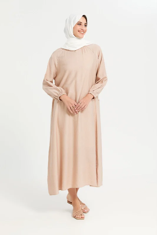 Women Peach Key Hole Neck Detail Kaftan Dress Silk unclassified dresses