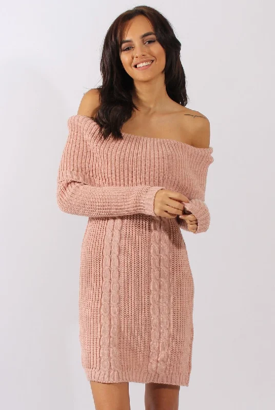 Pink Bardot Heavy Knit Jumper Dress - Suzy Boho unclassified dresses