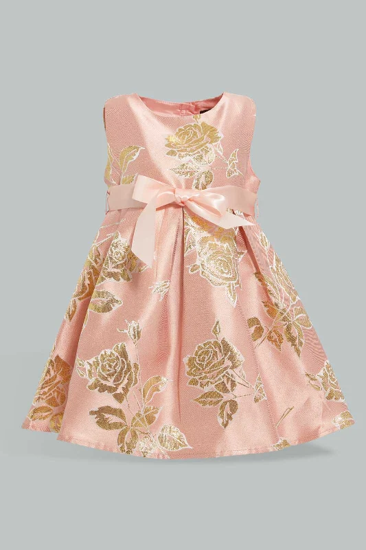 Pink Bow Belted Dress For Baby Girls Off-shoulder unclassified dresses