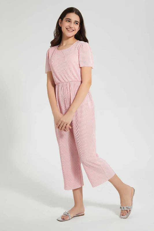 Pink Pleated Jumpsuit Floral unclassified dresses