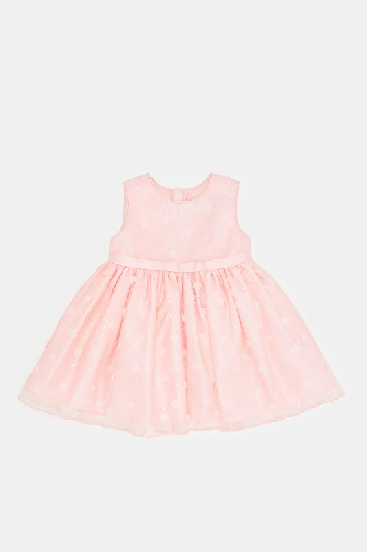 Infant Girls Pink Mesh All Over Embroidery Dress Discounted unclassified dresses