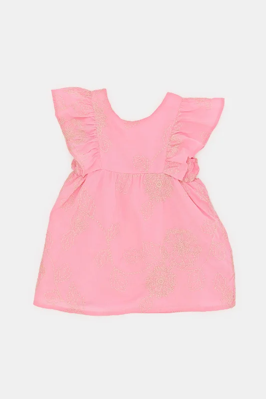 Infant Girls Pink Embroidery Flutter Sleeves Dress Popular unclassified dresses