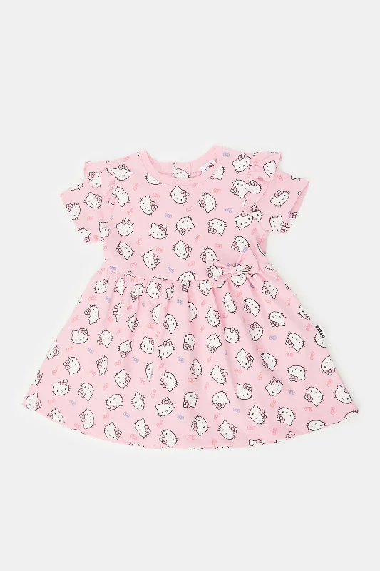 Infant Girls Pink Hello Kitty Print Dress Bright color unclassified dresses