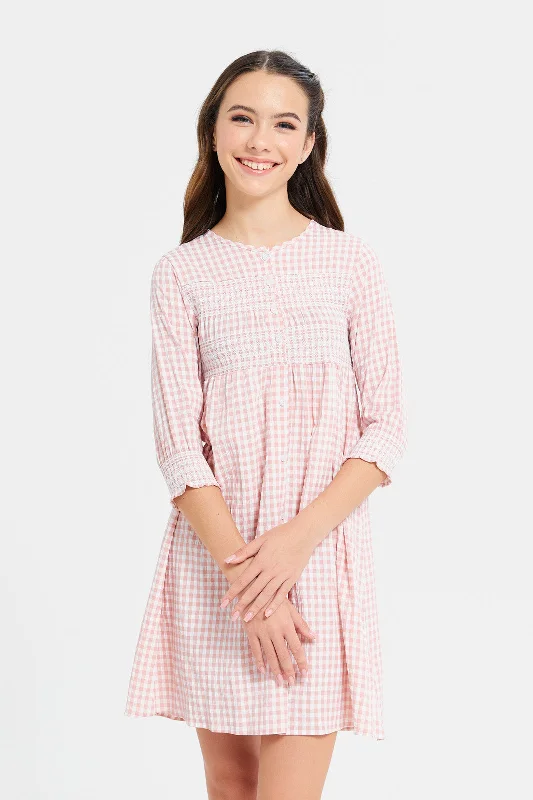 Senior Girls Pink Checkered Dress Chiffon unclassified dresses