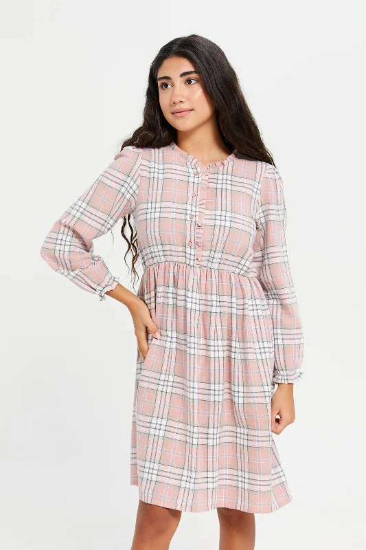 Senior Girls Pink Checkered Dress Casual unclassified dresses