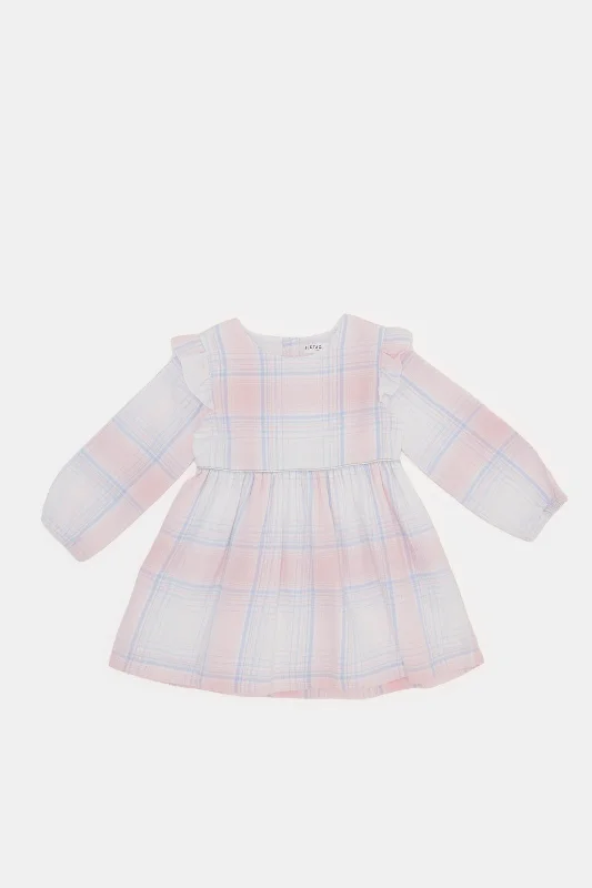 Infant Girls Pink Checkered Print Dress Flowy unclassified dresses