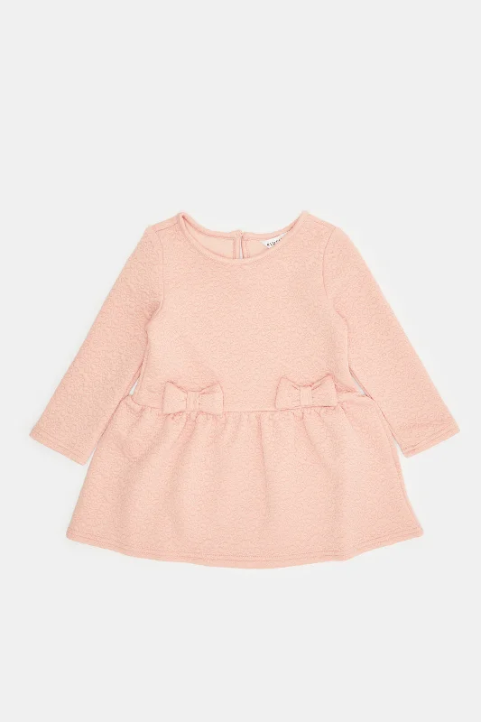 Infant Girls Pink Jacquard Dress With Front Bow Everyday wear unclassified dresses