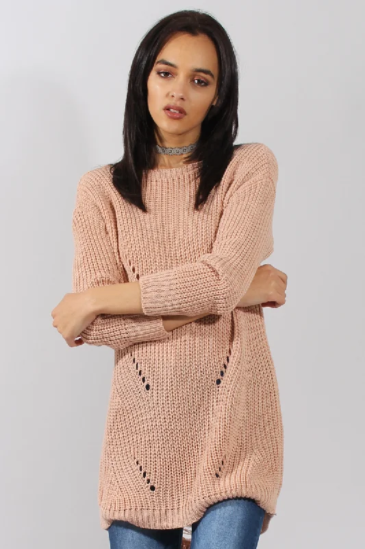 Pink Knitted Distressed Back Jumper Dress - Cara Ruffled unclassified dresses