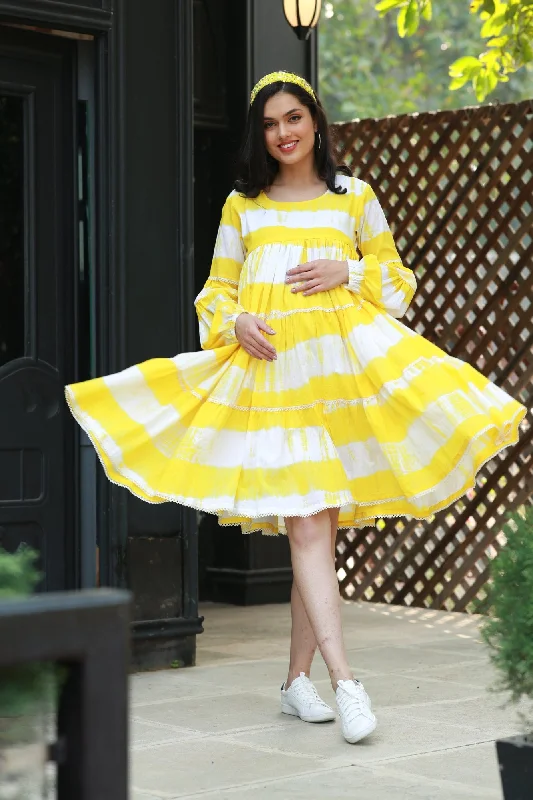 Premium Sunshine Mulmul Maternity & Nursing Frill Dress Lounge unclassified dresses