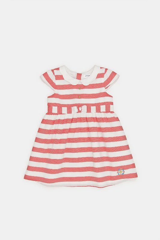 Infant Girls Red Stripe Collar Dress Festival unclassified dresses