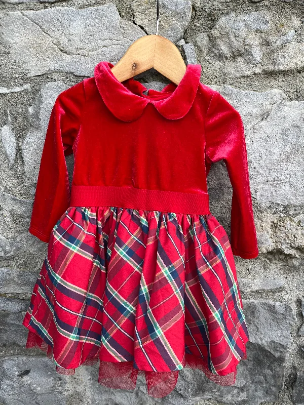 Red velvet&tartan dress  6-9m (68-74cm) Breathable unclassified dresses