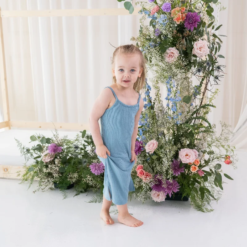 Ribbed Toddler Cami Dress in Dusty Blue Unique unclassified dresses