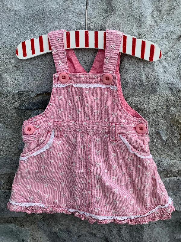 Stripy pink pinafore    3-6m (62-68cm) Ruffled unclassified dresses