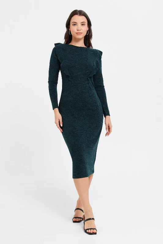 Women Teal Jacquard Dress Dark color unclassified dresses