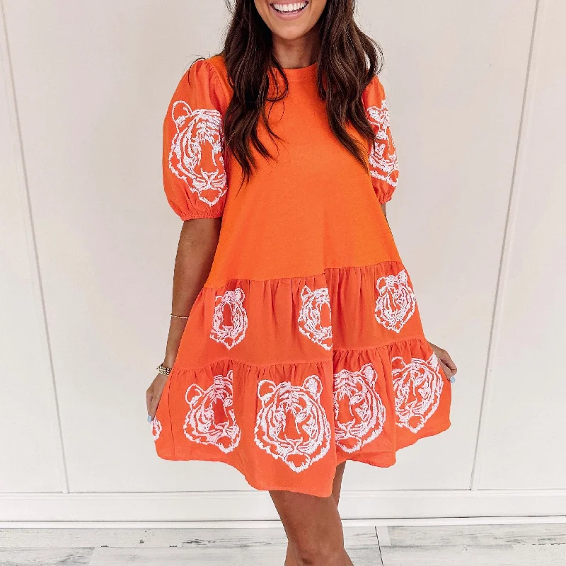 Tiger Babydoll Dress - Orange Knitted unclassified dresses