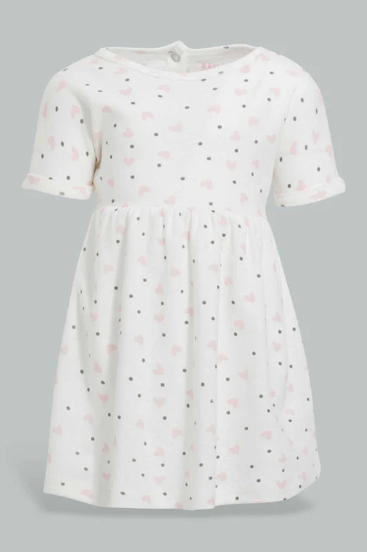 White Heart Print Dress For Babies Flowy unclassified dresses