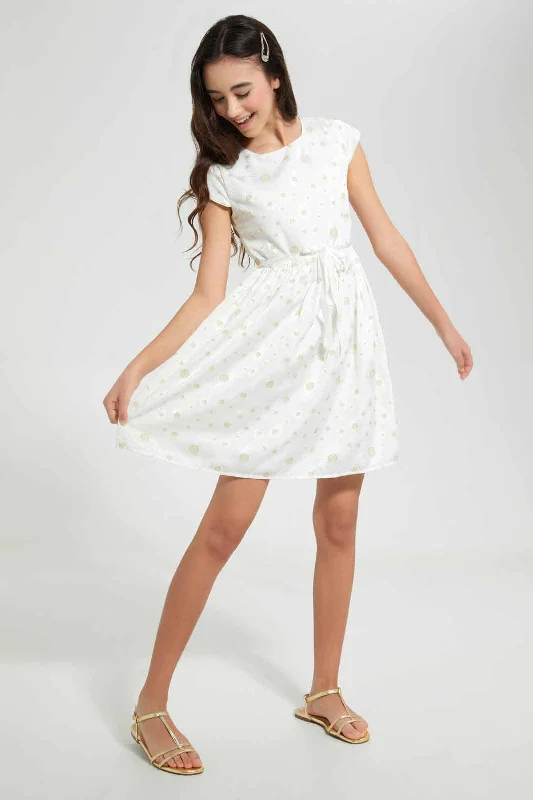 Senior Girls White Dobby Dress Striped unclassified dresses