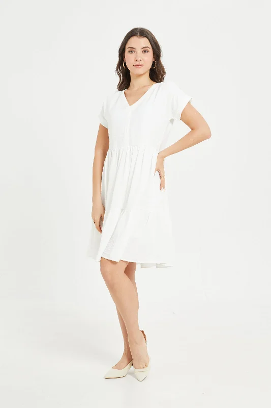 Women White Tiered Dress Soft fabric unclassified dresses