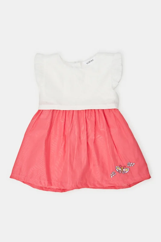 Infant Girls White And Coral Frill Dress Designer unclassified dresses