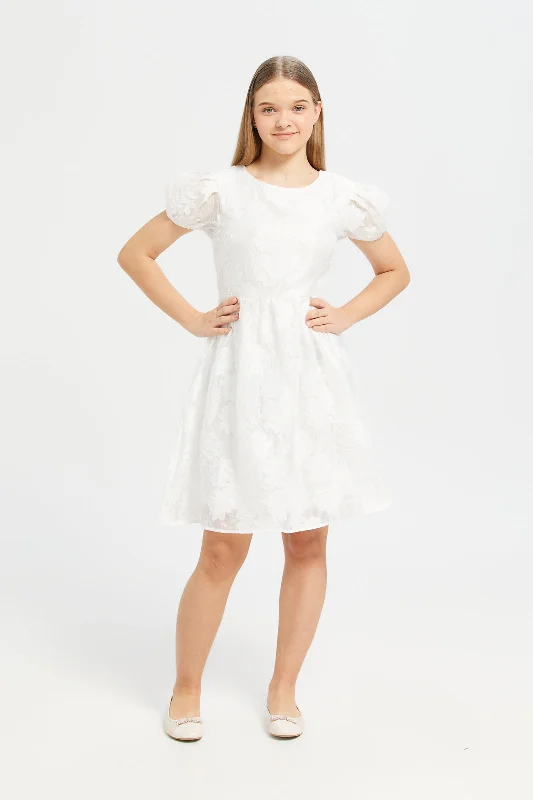 Senior Girls White Embellished Dress Embroidered unclassified dresses