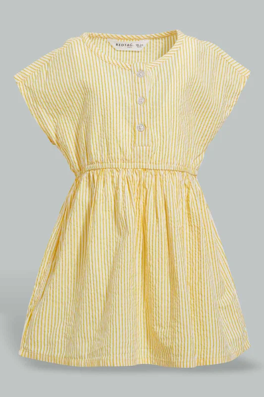 Yellow Elasticated Dress With Front Buttons For Baby Girls A-line unclassified dresses