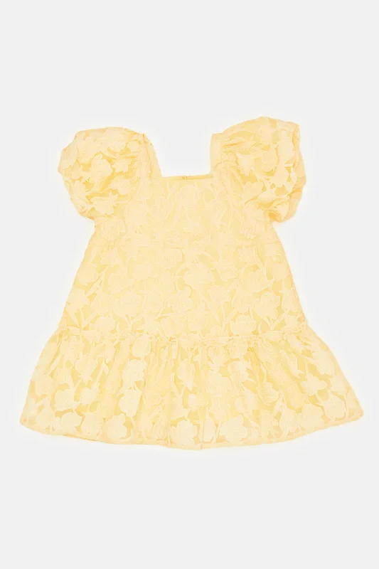 Infant Girls Yellow Puff Sleeves Dress Unique unclassified dresses