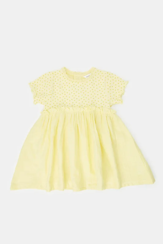 Infant Girls Yellow Printed Rib Yoke Dress Elegant unclassified dresses