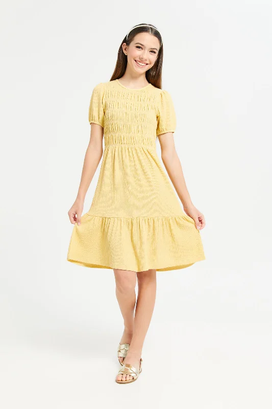 Senior Girls Yellow Smocking Dress Printed unclassified dresses