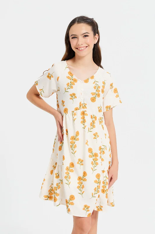 Senior Girls Yellow Printed Dress Cotton unclassified dresses