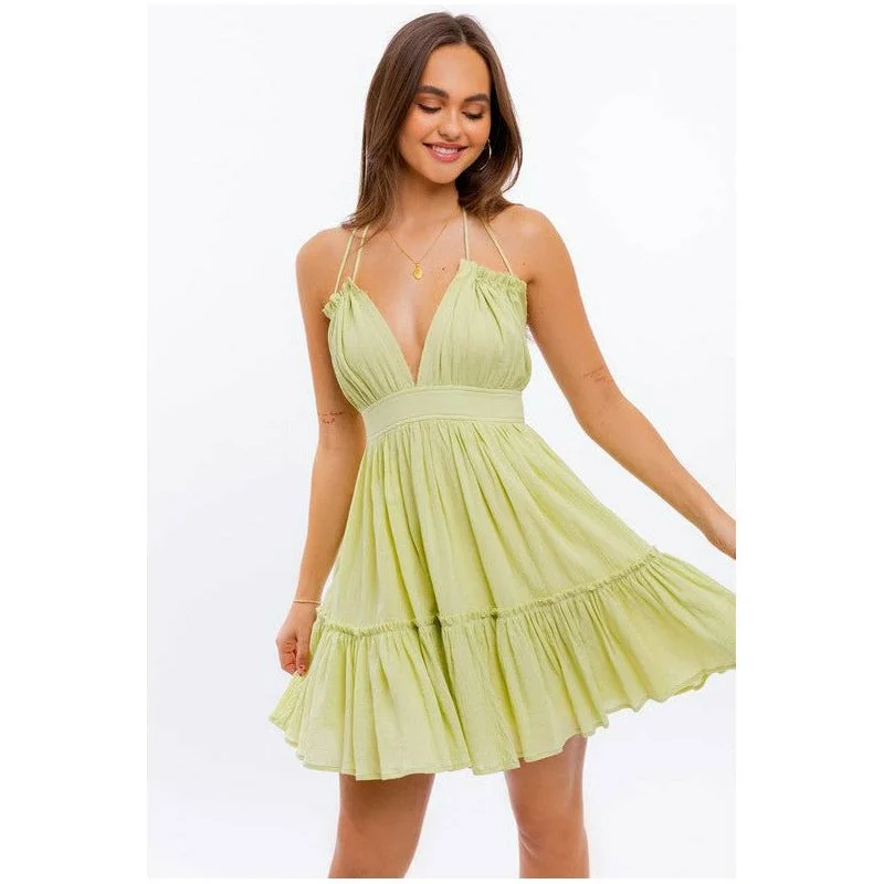 Halter Top Babydoll Tiered Mini Dress Basic Mini Skirt