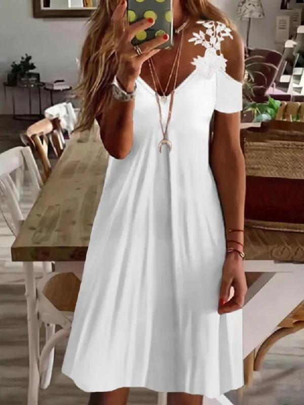 Casual Short Sleeve V Neck Dress  QM76 Fringed Mini Skirt