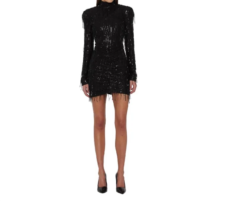 Sequin Long Sleeve Mini Dress In Black Mini Skirt with Belt