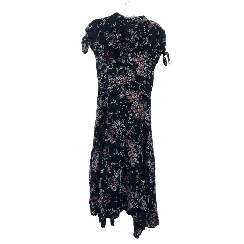 Urban Outfitters Black Floral Print Button-Down Tie-Sleeve Maxi Dress Women’s S Soft Pleated Maxi